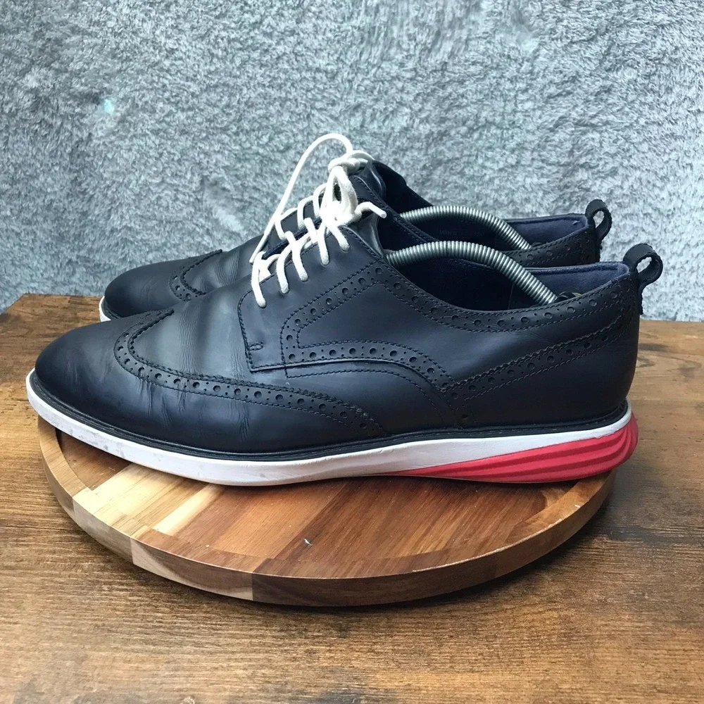Cole Haan Grand Evolution Shortwing Oxford Mens 13M Navy Leather Derby Shoes